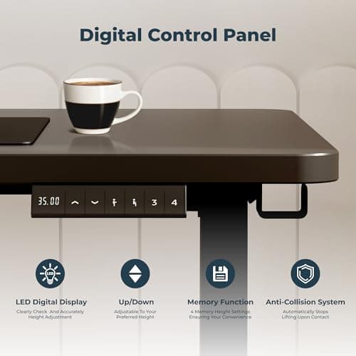 FitStand Adjustable Stand Up Desk with Memory Preset, Standing Desks 55 x 24 Inch Electric Home Office Desk Computer Workstation Splice Black Top + Black Frame 5