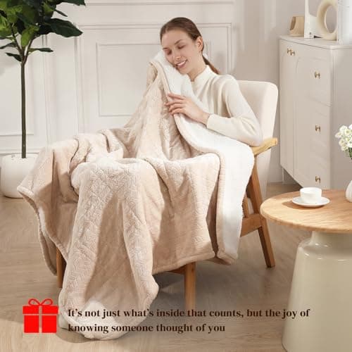 Electric Blanket Queen 84"x90" Heated Blanket Queen Size Dual Control Wheat Pattern Ultra-Soft Flannel & Thick Sherpa with 5 Heat Settings & 10H Auto Off, FCC/ETL Certified, Machine Washable, Beige 7