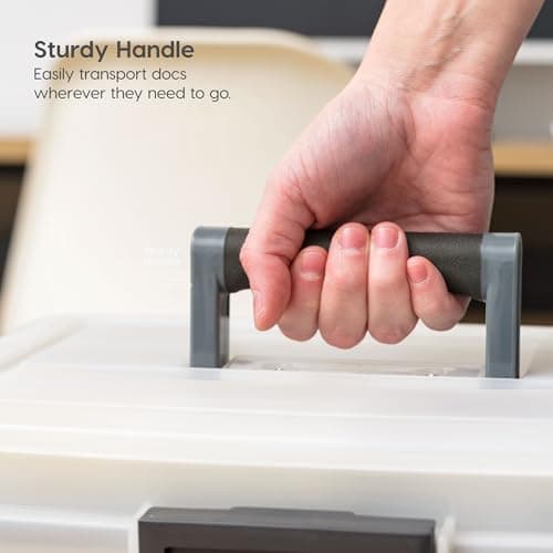 IRIS USA File Box WeatherPro Portable File Organizer Plastic File Box for Letter File w/ Organizer-Lid, Durable Lid and Seal w/ Secure Latching Buckles, Stackable and Nestable, Pearl 19 Qt. 1 Pack 7