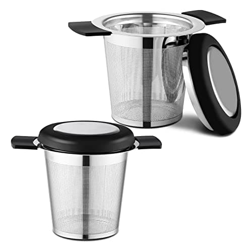 2 Pack Tea Strainers for Loose Tea Stainless Steel Fine Mesh Steeper & Infuser with Large Capacity Tea Diffuser Basket and Lid Fits for Cup