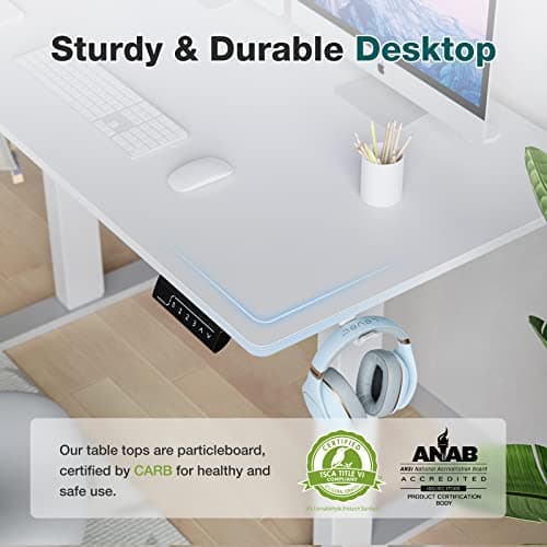 Sweetcrispy Electric Standing Desk, 55 x 24in Adjustable Height Electric Stand up Desk Standing Computer Desk Home Office Desk Ergonomic Workstation with 3 Memory Controller, White 5