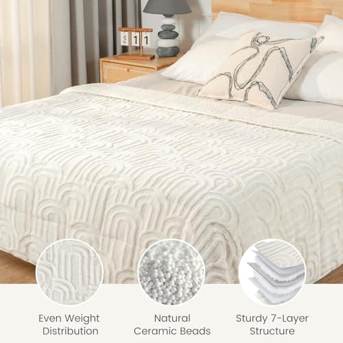 Sherpa Fleece Adult Weighted Blanket Great for Sleep, 15 lbs Dual Sided Soft Fuzzy Heavy Blankets for Couch Bed Sofa, Cozy Warm Arched Jacquard Throw for Winter (Cream White, 48" x 72", 15 Pounds) 5