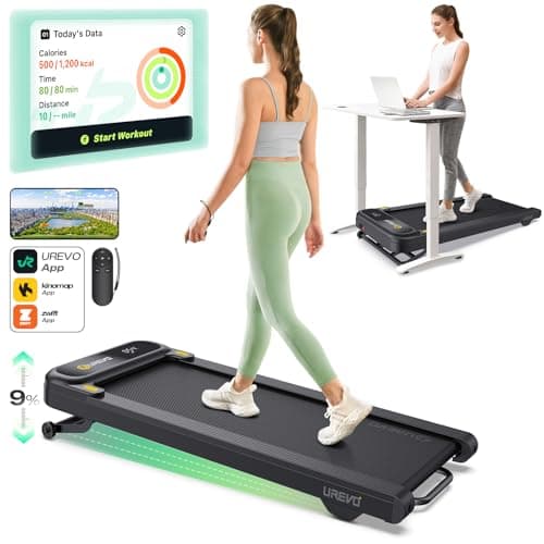 Smart Treadmill with 9% Auto Incline, Hiking and Running Walking Pad Treadmills for Home Office, Treadmill with UREVO APP, AI Powered Music Course, HIIT Programs Synced to Scenic Route, One-Click Mute