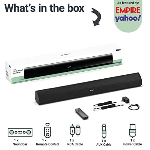 Majority 120W Powerful Stereo Sound Bar for TV, 2.1 Channel Sound, Home Theatre 3D Soundbar with Built-in Subwoofer | HDMI ARC, Bluetooth, Optical, RCA, USB & AUX Playback, Teton 5