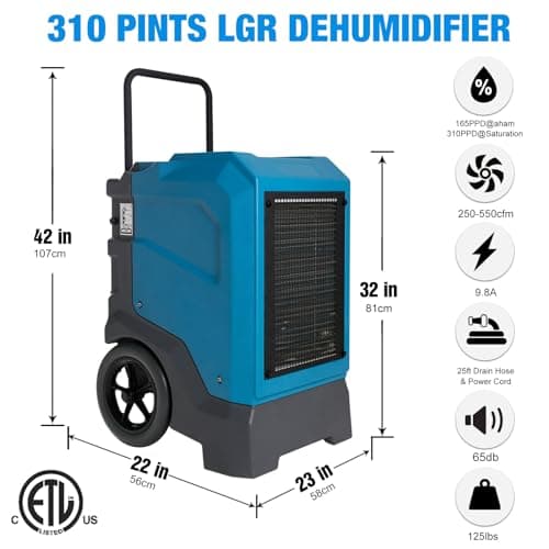 MOUNTO 310 Pints LGR Commercial Dehumidifier with Built-In Pump and Drain Hose – Portable, Heavy-Duty Dehumidifier with Wheels for Basements, Garages, Home, and Job Sites (Blue) 6