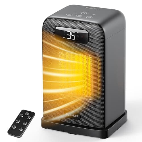 FLANUR Space Heaters for Indoor Use, 1500W Small Desk Heater 2 in 1 with Remote, Thermostat, LED Display, Overheat & Tip Over Protection, 12H Timer, 70° Oscillating Heater for Office (Black, 1Pack)