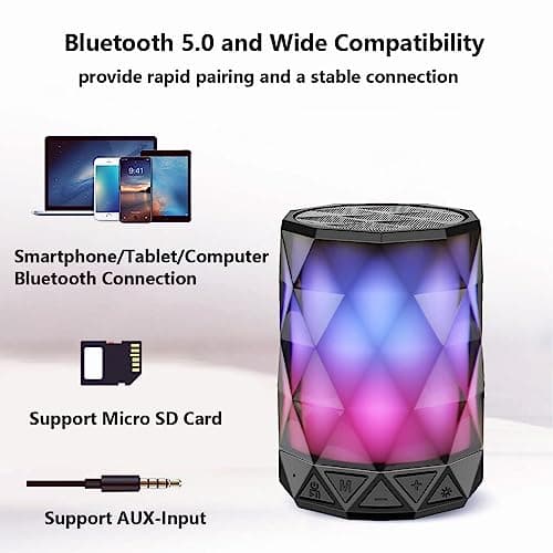 LFS Portable Bluetooth Speakers, Night Light Waterproof, Lightweight Portable Speakers for Travel, Pool, Beach, Biking, Kayak, Gifts for Kids, Women 5