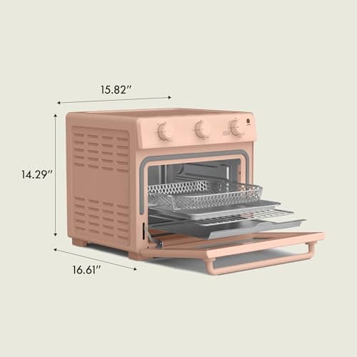 bella Air Fry Toaster Oven, 7 Preset Cooking Options, Dishwasher-Safe EverGood Coated Trays Included, 60-Minute Auto Shutoff w Audible Timer, Power Indicator Light, 1700 Watt, Blossom 8