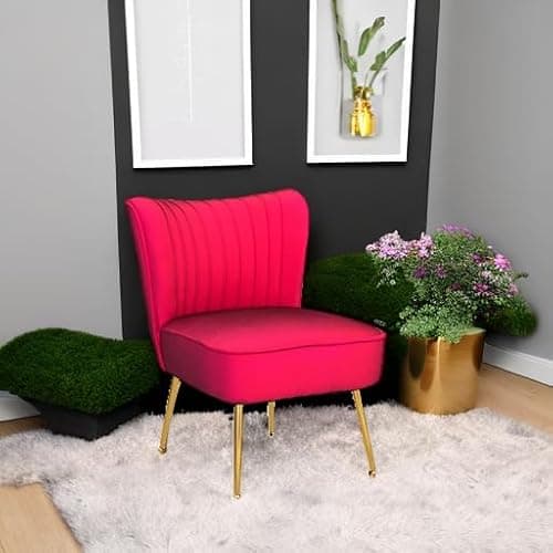 Janoray Velvet Accent Chair Set of 2 Comfy Living Room Chair Armless Slipper Chair Mid Century Side Single Sofa Chair with Golden Legs Wingback for Bedroom Guest Room, Hot Pink 5