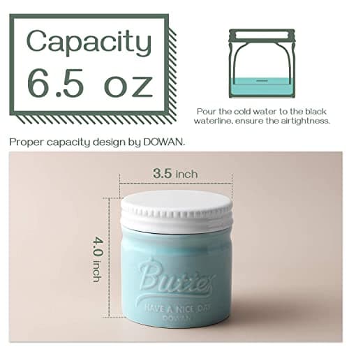 DOWAN Butter Crock, French Butter Dish for Spreadable Soft Butter, Ceramic Butter Keeper with Lid for countertop, Housewarming Gift for Wife Mom Friends, Blue 5