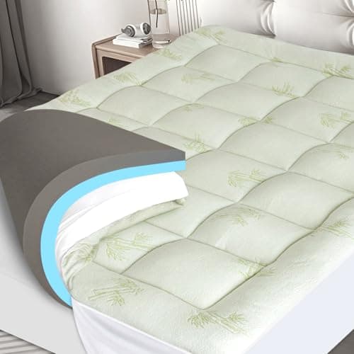 Dual Layer Cooling Mattress Topper Queen Size Memory Foam, 4.5 Inch Pillow Top Mattress Topper (2.7" Extra Thick Soft Plush Mattress Pad &1.8" Gel and Firm Foam for Back Pain)