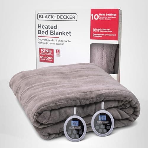 BLACK+DECKER Heated Blanket Electric King, Micro Plush Electric Blanket, Heating Blanket with 10 Heating Levels, 10H Timer, Auto Shutoff, Dual Zone Heating, Fast Heating (90x100 inches, Grey) 9