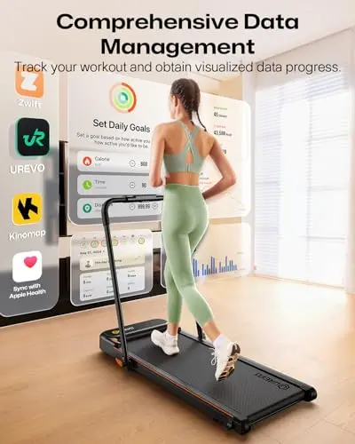 UREVO Smart 2-in-1 Folding Treadmill, Compact Walking Pad with Safety Handle, Plug and Play, Dual LED Display, Workout APP, Walking or Running for Home Office, Remote Included 5