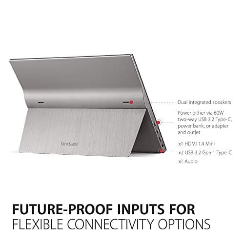 ViewSonic VG1655 15.6" 1080p Portable Monitor w/ 2 Way Powered 60W USB C, IPS, Eye Care, Dual Speakers, Built in Stand w/Cover (Renewed) 5