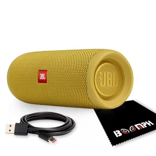 JBL Flip 5: Portable Wireless Bluetooth Speaker, IPX7 Waterproof - Yellow - Boomph's Comprehensive Ultimate Performance Cloth Solution for Your On-The-Go Sound Experience