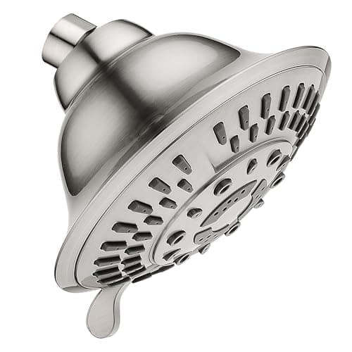 BRIGHT SHOWERS Shower Head High Pressure Rain Showerhead 5 Spray Setting Fixed Shower Head Angle Adjustable Bathroom Showerhead, Brushed Nickel