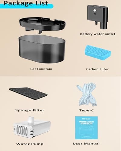 PEKTACO Wireless Cat Water Fountain: Pet Water Fountain Battery Operated, 74oz/2.2L Automatic Cat Water Dispenser，Rechargeable Drinking Fountain for Cats Indoor with Motion Sensor, Black 9