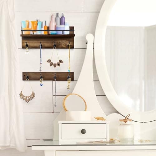 kansata Coat Rack Wall Mount with Shelf Set, Wooden Coat Hooks Key Holder for Wall, Heavy Duty Coat Hanger for Hanging Hats, Purses, Caps, Clothes, Pants - 8 Hooks (Acacia Wood, Dark Brown) 6