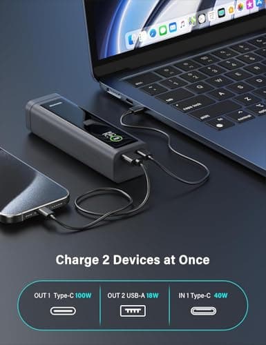 YKPOWER Portable Charger, 100W 10000mAh Power Bank Dual Travel Essentials Battery Pack Fast Charging Laptop with 2 USB Port, Smart TFT Display, LED Light & SOS, for iPhone/Galaxy/iPad/MacBook 5