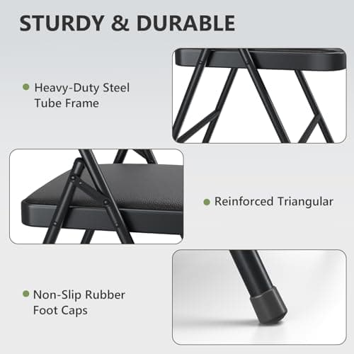 MAKE CHANGES Folding Chair 4 Pack, Comfy PU Leather Padded Folding Chairs for Outside and Indoor, Heavy Duty Portable Foldable Metal Commercial Seat for Home Office, Dorm, Party, Backyard, Lawn, Patio 6