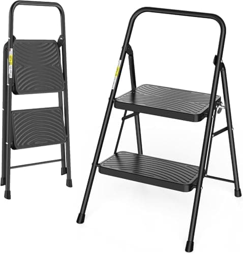 Jocauto 2 Step Ladder, Step Stool with Wide Anti-Slip Pedal, Step Ladder Folding Step Stool for Adults, Portable ladders for Home Kitchen
