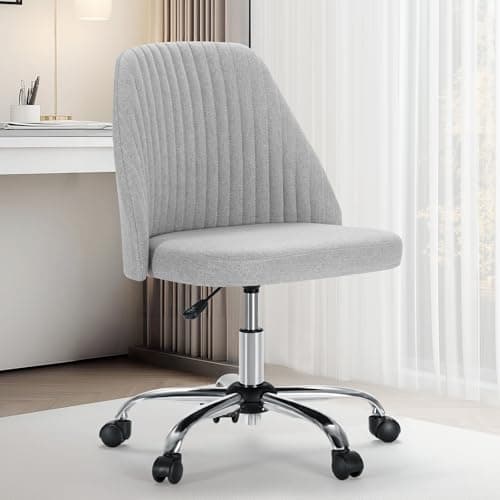 Sweetcrispy Armless Office Chair, Modern Fabric Home Office Desk Chairs with Wheels Adjustable Swivel Task Computer Vanity Seat for Small Spaces