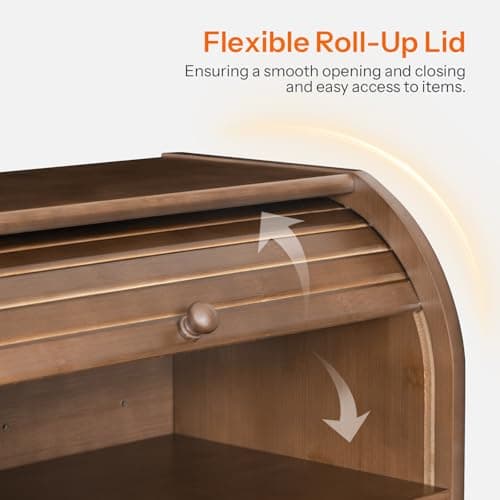 HOOBRO Bread Box, Bamboo Bread Box for Kitchen Countertop, 2 Tier Roll-Top Bread Bin, Food Storage Box, Large Capacity Keeper, Wooden Storage Cabinet, for Kitchen, Dining Room, Brown BR13MB01 6