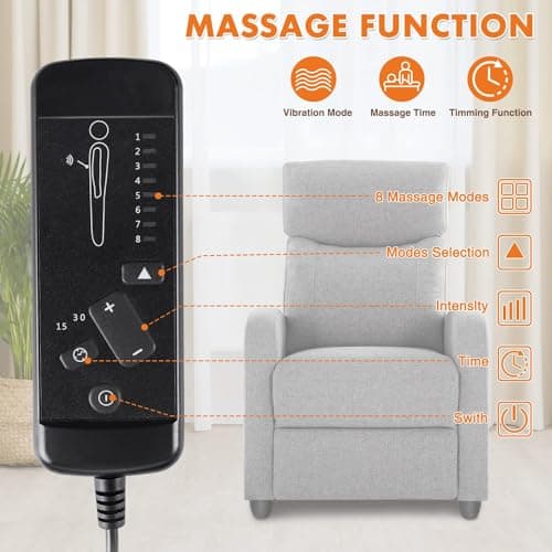 Recliner Chair for Adults, Massage Fabric Small Recliner Sofa Home Theater Seating with Lumbar Support, Adjustable Modern Reclining Chair with Padded Seat Backrest for Living Room (Light Grey) 6