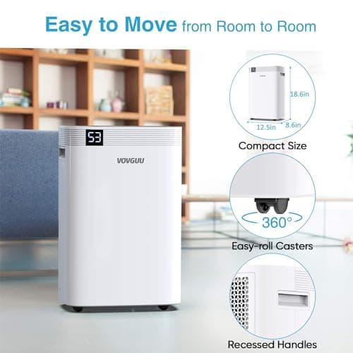 VOVGUU 4500 Sq.Ft 52 Pints Dehumidifier for Basement and Home with Drain Hose & Water Tank, 3 Smart Modes, Humidity Control, Auto Defrost, 24H Timer- 2024 Energy Star Dehumidifer for Large Room 5