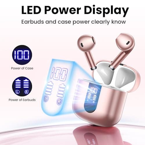 Haqquio Wireless Earbuds, Bluetooth Headphones with Deep Bass Stereo, 48H Playback Ear Buds with LED Power Display, Lightweight, IPX7, in-Ear Earphones with Mic for iPhone/Android/iPad, Light Pink 6