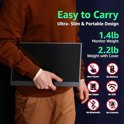kksmart Portable Monitor 15.6 inch 1080P FHD 86% sRGB 60Hz, Travel Monitor for Laptop MacBook Surface PC Xbox PS5, HDMI USB-C VESA Compatible Built-in Speaker 6