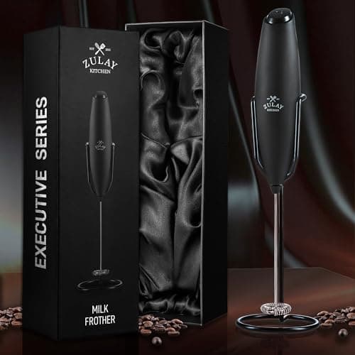 Zulay Kitchen Executive Series Milk Frother Wand - Upgraded & Improved Stand - Ideal Coffee Gift - Coffee Frother Handheld Foam Maker For Lattes - Electric Milk Frother Handheld For Cappuccino 8