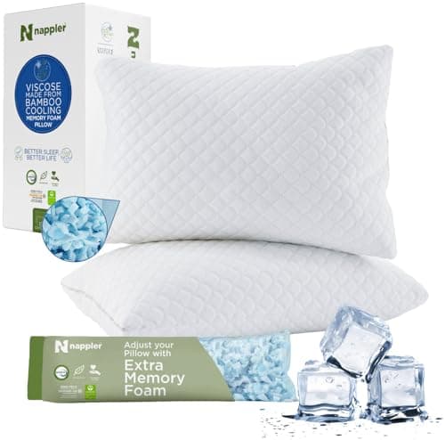 Nappler Cooling Pillow for hot Sleepers - Bed Pillows Queen Size Premium Set of 2 - Adjustable Shredded Memory Foam - Medium to Firm Pillows for Back, Stomach & Side Sleepers -Washable Cover