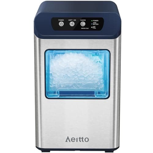Aeitto Nugget Ice Maker Countertop, Chewable Ice Maker, Auto Water Refill, Self-Cleaning, Blue