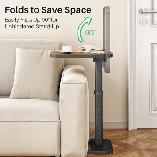Kitstorack TV Tray Table, Adjustable Height & Flip-Top & Rounded Metal Corners, Snack Table for Couch, Sofa, Bed, Chair, Living Room, C Shaped End Side Table for Eating, Dinner or Laptop, Small Spaces 5