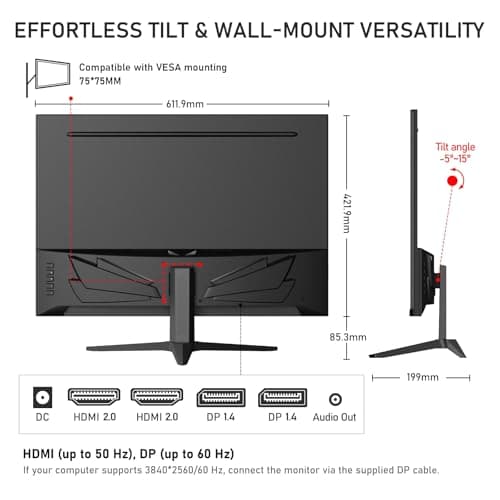 Gawfolk 28 Inch 4K Monitor IPS 60Hz, UHD (3840x2560p) PC Screen Built-in Speakers, Ultra HD Computer Dispaly for Home & Office, Support HDMI & DP, 3:2, 10Bit, 1.07 Billion Colours 4