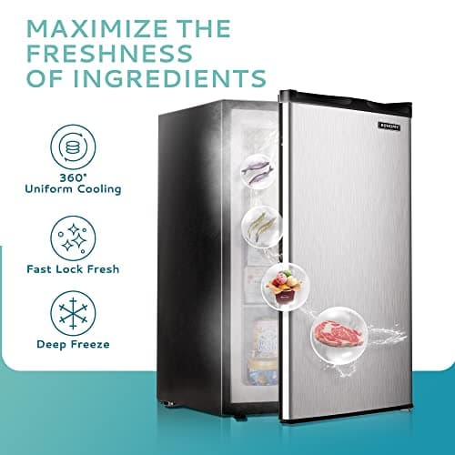 EUHOMY Upright freezer, 3.0 Cubic Feet, Single Door Compact Mini Freezer with Reversible Stainless Steel Door, Small freezer for Home/Dorms/Apartment/Office, Silver 5