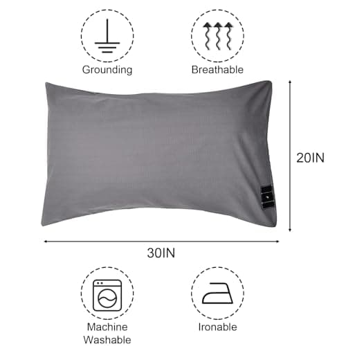 2 Pack Grounding Pillowcase with Cotton Silver Fiber, Conductivity Grounding Pillow Case for Better Sleep, Gray, 20x30 inch 5