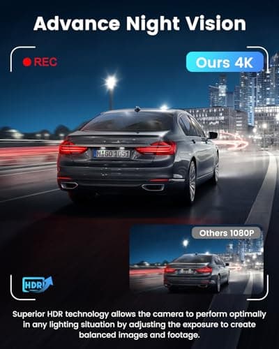 Penemay Dash Cam Front and Rear 4K+1080P with WiFi & App, Dual Car Camera, 64GB Card Included, 24/7 Parking Mode, G-Sensor, Loop Recording, 1.97" Display Screen 5