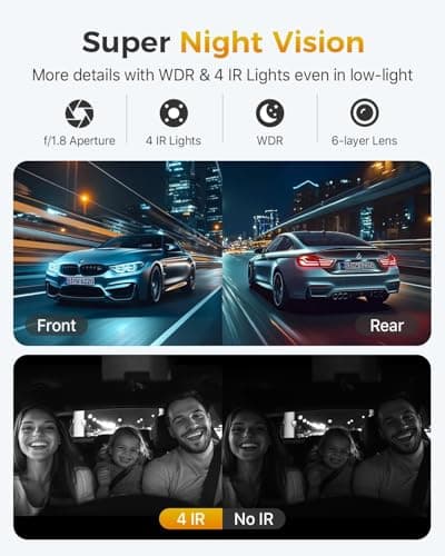 GKU 4K 3 Channel Dash Cam, 5.8GHz WiFi Built-in GPS, 4K+1080P+1080P Dash Cam Front and Rear Inside, 64GB Card Inserted, 24H Park Mode, Triple Car Camera 3 Inch Screen 7