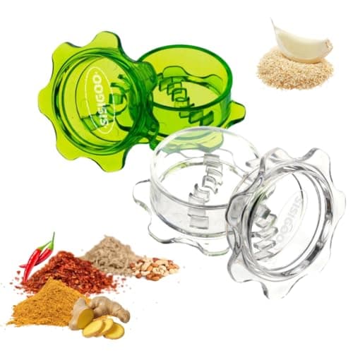 SISIGOO 2-Pack Garlic Grinder, Garlic Mincer and Spices Grinder Tool, Garlic Press Twister, Handheld Kitchen Mincer, BPA Free, Dishwasher Safe, Hand Mincer to Ginger, Herb, and Nuts (White/Green)