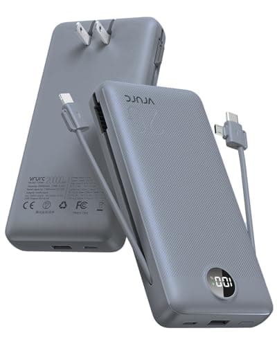 Portable Charger Power Bank 20000mAh,VRURC 22.5W Fast Charging Power Bank With Cables, 20K USB C Portable Charger With Wall Plug, Phone Battery With Cords For iPhone, Samsung, Android Phones, etc-Grey