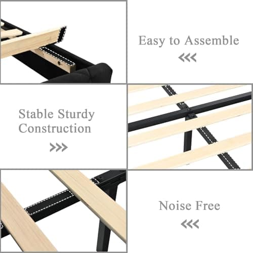 HOMBCK King Size Bed Frame Black, Velvet Upholstered Bed Frame King with Diamonds Tufted Headboard and Footboard, Wooden Slats Support, No Box Spring Needed, Easy Assembly, Black 6