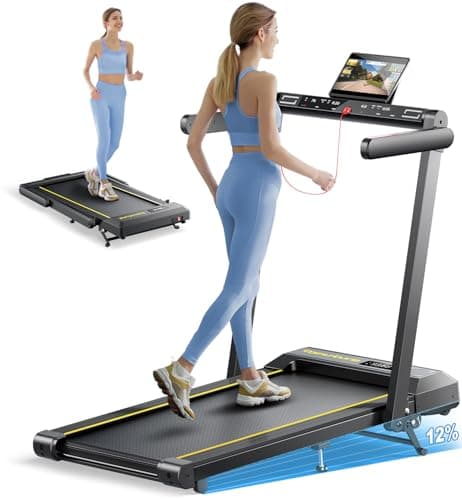 TOPUTURE Walking Pad Treadmill with 12% Incline, 4 in 1 Folding Treadmill for Home/Office with Handle Bar, 2.5HP Under Desk Treadmills Portable Walking Pad with App & Bluetooth Speaker, 0.6-10MPH