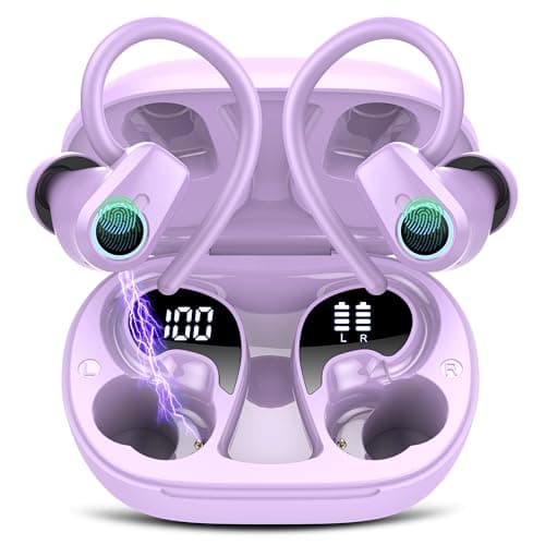 Wireless Earbuds, Bluetooth 5.3 Headphones Sport, In Ear buds Wireless Earbuds Bluetooth 50H Playtime LED Display, Deep Bass Stereo Noise Cancelling Headphones, IP7 Waterproof Earphones, Bright Purple
