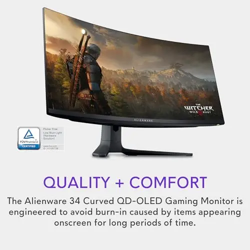 Alienware AW3423DWF Curved QD-OLED Gaming Monitor - 34-inch Quantum Dot OLED 0.1Ms 165Hz 21:9 Curved Display, 99.3% DCI-P3 Color Gamut, VESA DisplayHDR True Black 400, AMD FreeSync Premium Pro - Black 7