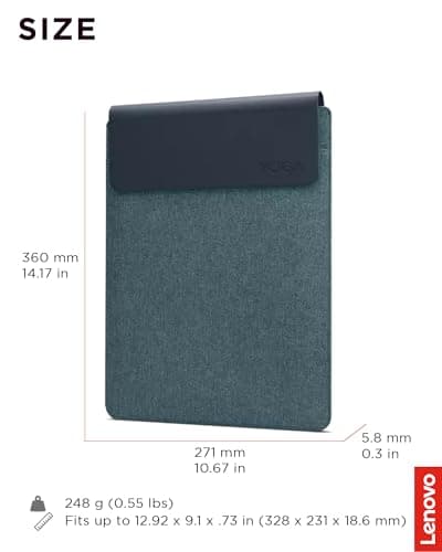 Lenovo Slim Laptop Sleeve 14 Inch Notebook/Tablet - Compatible with MacBook Air/Pro - Eco-Friendly Lightweight Case with Accessory Pocket & Magnetic Closure - Teal 7