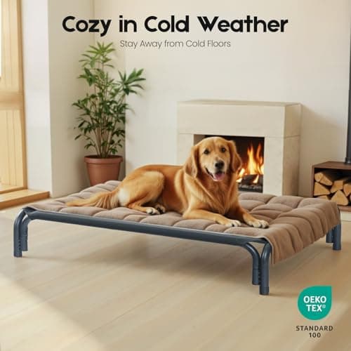 Elevated Dog Bed Raised Outdoor Dog Cot for Large Dogs, Installation Requires No Tools, Frame with Washable Cooling Breathable Mesh Anti-Slip Feet, Indoor Pet Bed, Black, 43.3 Inches 9