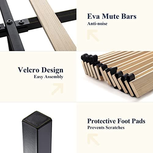 Allewie Queen Size Bed Frame with Button Tufted Wingback Headboard, Upholstered Platform Bed with Wooden Slats Support - No Box Spring Needed, Noise-Free, Easy Assembly, Dark Grey 7