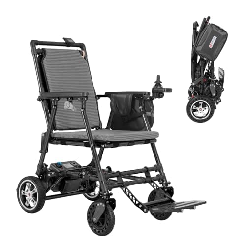 Electric wheelchairs for Adults,Carbon Fiber Foldable, with Booster and Dual Motors, 12+Mile Driving Range, Black Portable Travel Electric Wheelchair, Airline Approved